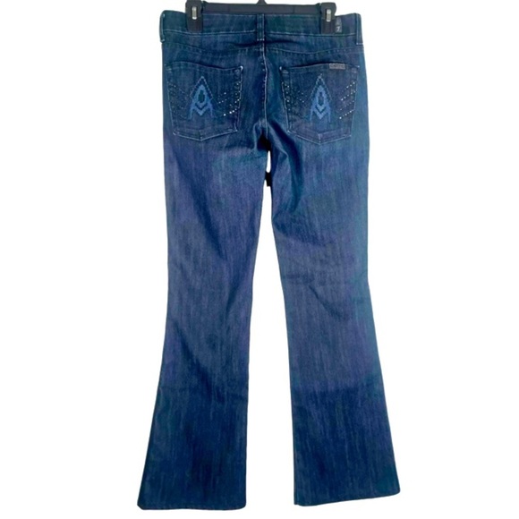 7 For All Mankind VTG Y2K A Pocket Jeans Swarovski Crystal Flare 28 Blue - Picture 1 of 15